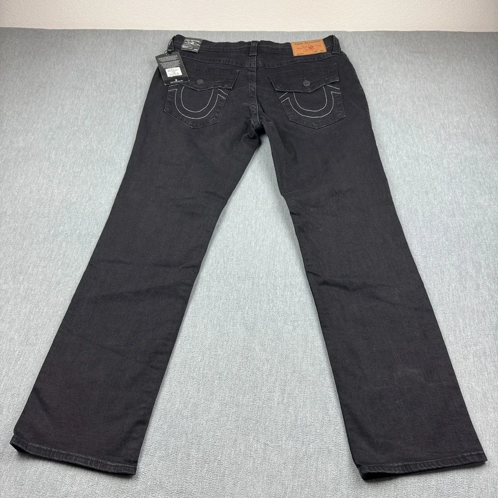True Religion Jeans Mens 36 Black Denim Ricky Flap Relaxed‎ Straight Pants NWT